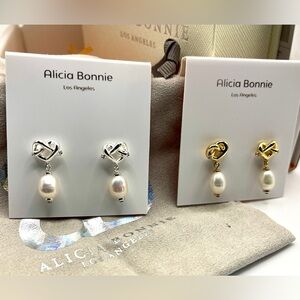Alicia Bonnie NWT dangle faux pearl Love Knot earrings w/Dust bag& Gift box